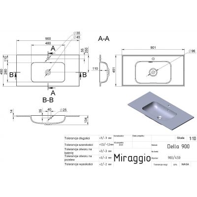 Miraggio Della Mirasoft umywalka 90,1x45,1 cm prostokątna wpuszczana biały mat 0001071