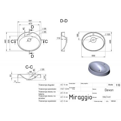 Miraggio Devon Mirasoft umywalka 55x44,9 cm owalna wpuszczana biały mat 0001078
