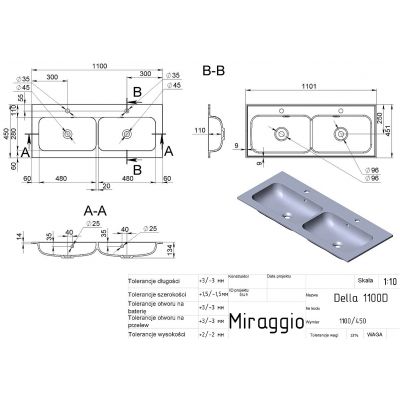 Miraggio Jessel Mirasoft umywalka 110x45 cm prostokątna wpuszczana biały mat 0001093