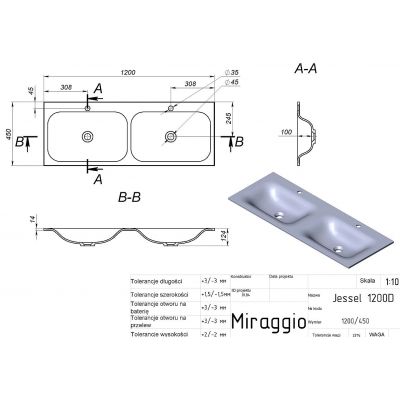Miraggio Jessel Mirasoft umywalka 120x45 cm prostokątna wpuszczana biały mat 0001094