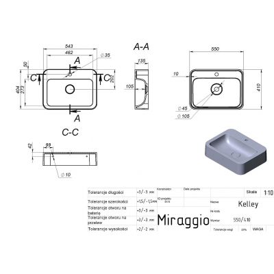 Miraggio Kelley Mirasoft umywalka 55x41 cm prostokątna ścienna-nablatowa biały mat 0001095