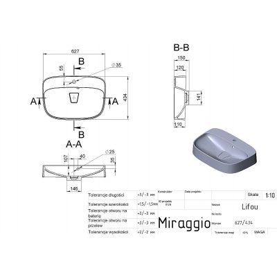Miraggio Lifou Mirasoft umywalka 62,7x43,4 cm owalna nablatowa biały mat 0001097