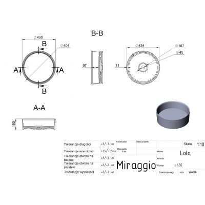 Miraggio Lola Mirasoft umywalka 45 cm okrągła nablatowa biały mat 0001098