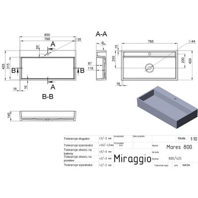 Miraggio Mares 800 Mirasoft umywalka 80x42,5 cm prostokątna nablatowa biały mat 0001101