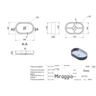 Miraggio Rome Mirasoft umywalka 55x35 cm owalna podblatowa biały mat 0001113