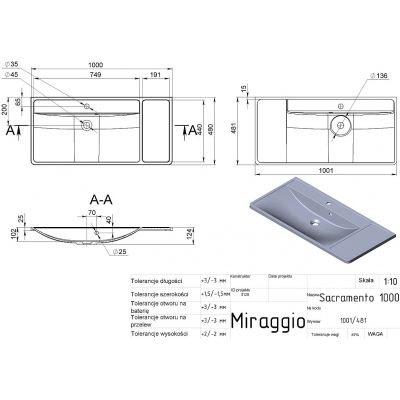 Miraggio Sacramento Mirasoft umywalka 100,1x48,1 cm prostokątna wpuszczana biała 0001114