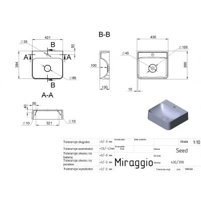 Miraggio Seed Mirasoft umywalka 43x39 cm prostokątna nablatowa biały mat 0001116