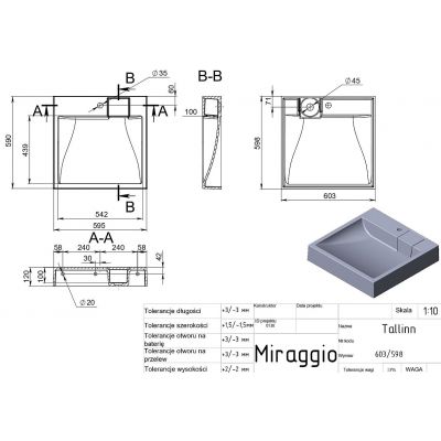 Miraggio Tallinn Mirasoft umywalka 60,3x59,8 cm prostokątna biały mat 0001120