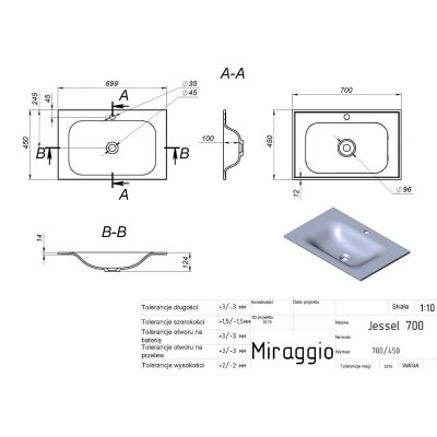 Miraggio Jessel Mirasoft umywalka 70x45 cm prostokątna wpuszczana szary mat 0001465