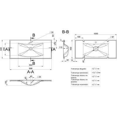 Miraggio Rostriks Uno umywalka 100x45 cm wpuszczana prostokątna biały połysk 0001541