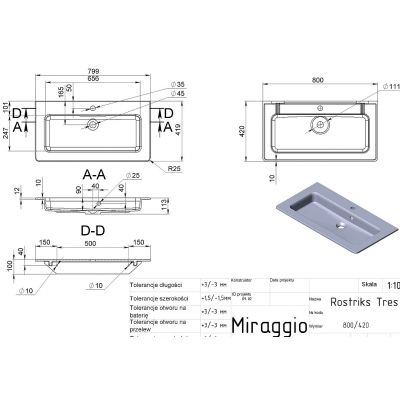 Miraggio Rostriks Tres Mirasoft umywalka 80x42 cm prostokątna ścienna biały mat 0001585