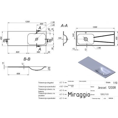Miraggio Jessel R Mirasoft umywalka 120x45 cm prostokątna wpuszczana biały mat 0001587