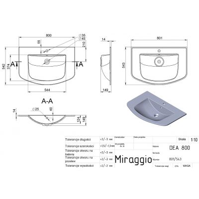 Miraggio Dea Mirasoft umywalka 80,1x54,3 cm półokrągła wpuszczana biały mat 0001589