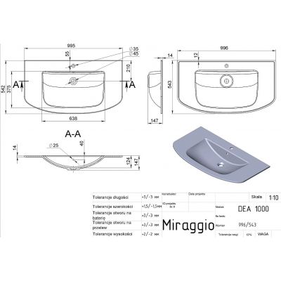 Miraggio Dea Mirasoft umywalka 99,6x54,3 cm półokrągła wpuszczana biały mat 0001591