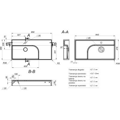 Miraggio Optimus umywalka 95x48 cm nablatowa prostokątna biały połysk 0001880