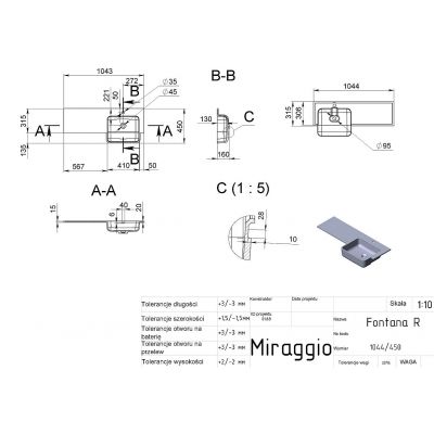 Miraggio Fontana R Matt umywalka 104x45 cm prostokątna wpuszczana biały mat 0001894