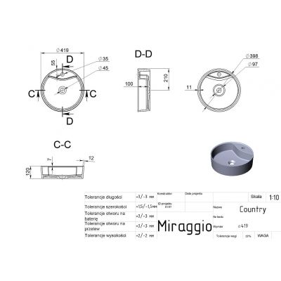 Miraggio Country Mirasoft umywalka 41,9 cm okrągła nablatowa biały mat 0002284
