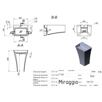 Miraggio Sun Matt umywalka 60x45 cm prostokątna wolnostojąca biały mat 0002391