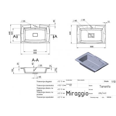 Miraggio Toronto Mirasoft umywalka 69,9x44,9 cm prostokątna ścienna biała 0002416