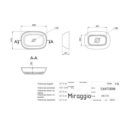 Miraggio Santorini Matt umywalka 60x41,3 cm owalna nablatowa biały mat 0002422
