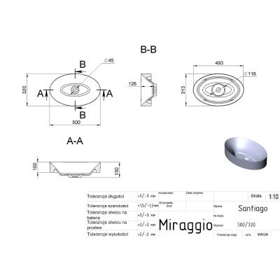 Miraggio Santiago Mirasoft umywalka 50x32 cm owalna wpuszczana biały mat 0002425