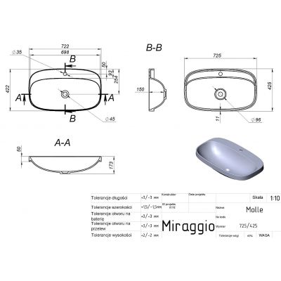Miraggio Molle Mirasoft umywalka 72,5x42,5 cm owalna wpuszczana biały mat 0002427