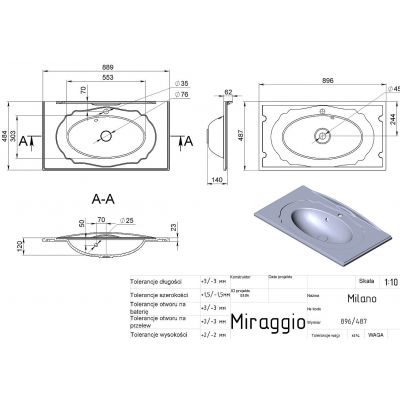 Miraggio Milano Mirasoft umywalka 88,9x48,4 cm prostokątna wpuszczana biały mat 0002429
