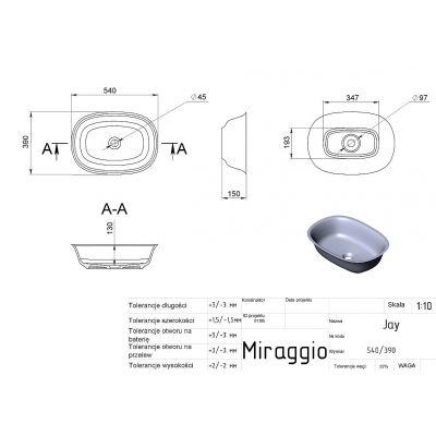 Miraggio Jay Mirasoft umywalka 54x39 cm owalna nablatowa biały mat 0002434