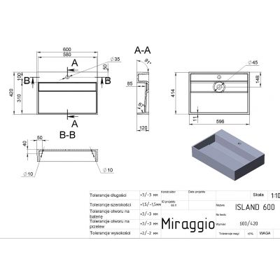 Miraggio Island Mirasoft umywalka 60x42 cm prostokątna ścienna-nablatowa biały mat 0002445