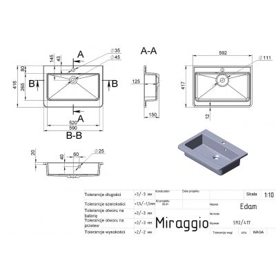 Miraggio Edam Mirasoft umywalka 59x41,6 cm prostokątna wpuszczana biały mat 0002448
