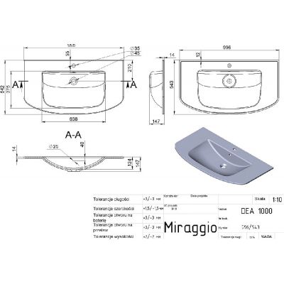 Miraggio Dea Miramarble Matt umywalka 99,6x54,3 cm owalna meblowa biały mat 0002451