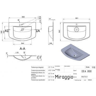 Miraggio Dea Matt umywalka 80,1x54,3 cm półokrągła wpuszczana biały mat 0002452