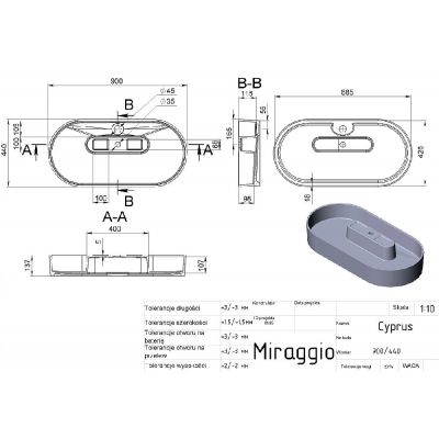 Miraggio Cyprus Mirasoft umywalka 88,5x42,6 cm owalna nablatowa biała 0002453