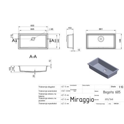 Miraggio Bogota Mirasoft umywalka 65,5x34 cm prostokątna wpuszczana biały mat 0002457