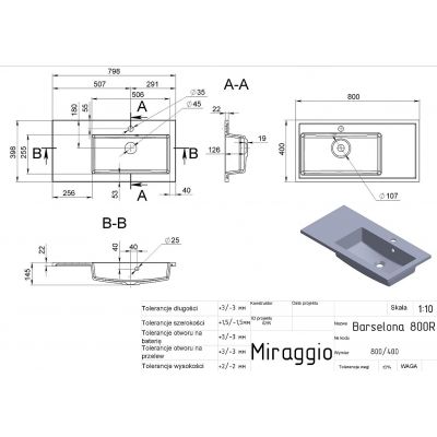 Miraggio Barcelona R Mirasoft umywalka 80x40 cm prostokątna wpuszczana biały mat 0002462