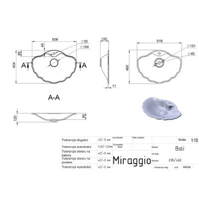 Miraggio Bali Mirasoft umywalka 61,6x46 cm nablatowa biały mat 0002463