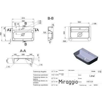 Miraggio Lewi Mirasoft umywalka 61x40 cm prostokątna ścienna-nablatowa biały mat 0002473