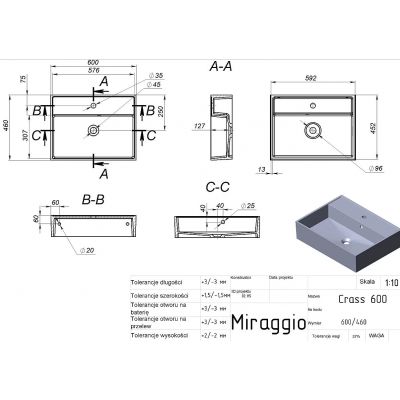 Miraggio Crass Mirasoft umywalka 60x46 cm prostokątna ścienna-nablatowa biały mat 0002543