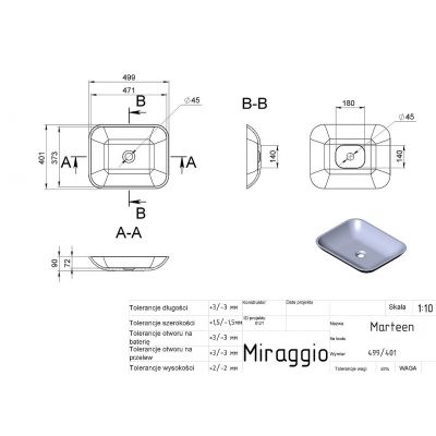 Miraggio Marteen Mirastone umywalka 49,9x40,1 cm prostokątna nablatowa czarny mat 0002610