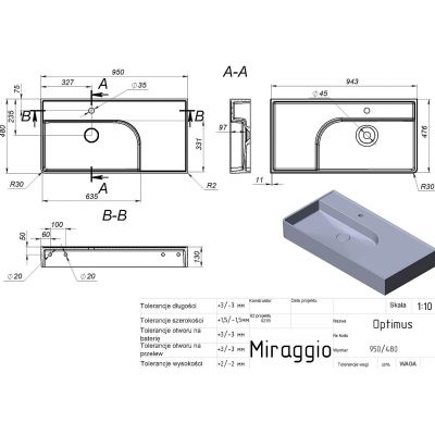 Miraggio Optimus Mirasoft umywalka 95x48 cm prostokątna ścienna-nablatowa biały mat 0002647