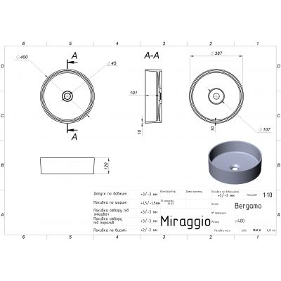 Miraggio Bergamo umywalka 38x38 cm okrągła biała 0002671