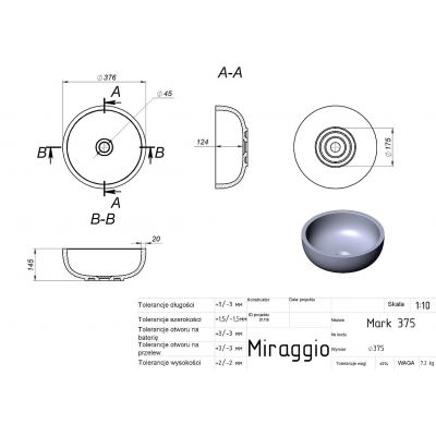 Miraggio Mark 375 Mirasoft umywalka 37,5x37,5 cm okrągła nablatowa biały mat 0002679