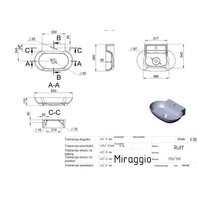 Miraggio Ruff Mirasoft umywalka 53x39 cm owalna nablatowa biały mat 0002426