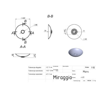 Miraggio Mars Matt umywalka 40 cm okrągła nablatowa biały mat 69125596