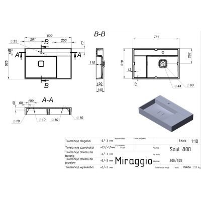 Miraggio Soul umywalka 80x52,5 cm prostokątna ścienna biała 8813306