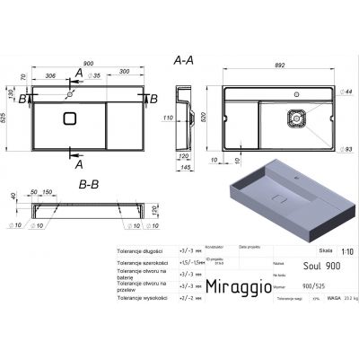 Miraggio Soul umywalka 90x52,5 cm prostokątna ścienna biały mat 8813320