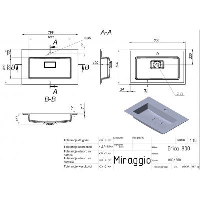 Miraggio Erica Mirasoft umywalka 80x50 cm prostokątna wpuszczana biały mat 8813356