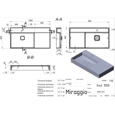 Miraggio Soul Mirasoft umywalka 100x52,5 cm prostokątna ścienna biały mat 8813396