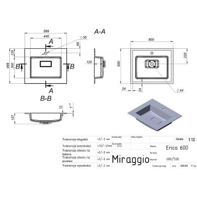 Miraggio Erica Mirasoft umywalka 60x50 cm prostokątna wpuszczana biały mat 8813412