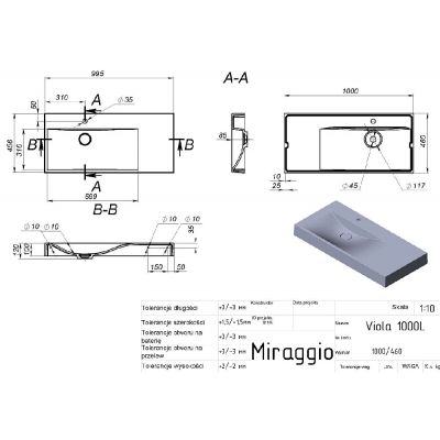 Miraggio Viola Mirastone umywalka 100x46 cm prostokątna ścienna czarny mat 8813479